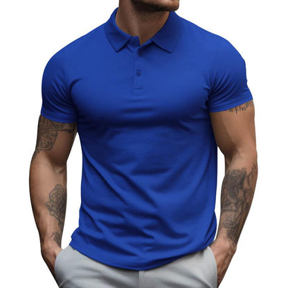 【24-hour shipping out】Men's Solid Slim Lapel Short Sleeve Casual Polo Shirt 22236281Z