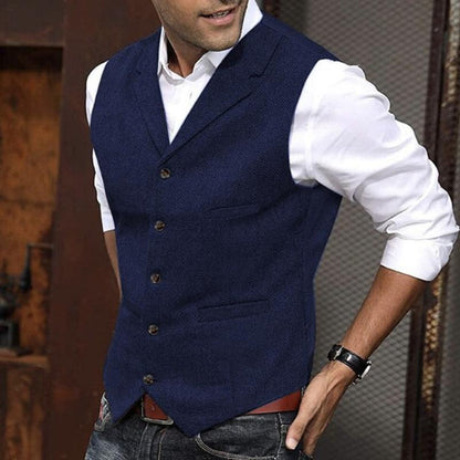 Men's Vintage Herringbone Lapel Single Breasted Slim Fit Suit Vest 34062296M