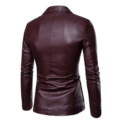 Men's Vintage Lapel Two Button Single Breasted Slim Fit PU Blazer 32344449M