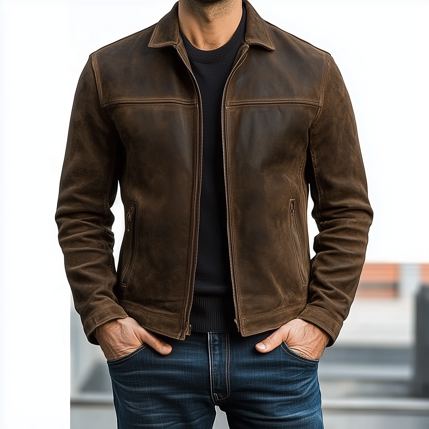 Men's Vintage Distressed Leather Jacket 34416789U