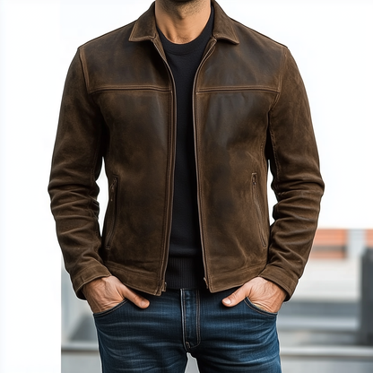 Men's Vintage Distressed Leather Jacket 34416789U