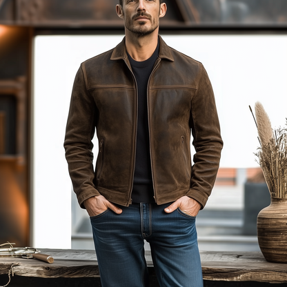 Men's Vintage Distressed Leather Jacket 34416789U