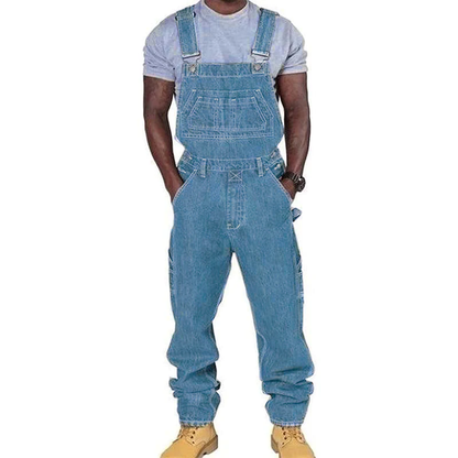 Men's Casual Washed Denim Multi-pocket Loose Overalls 89142810M
