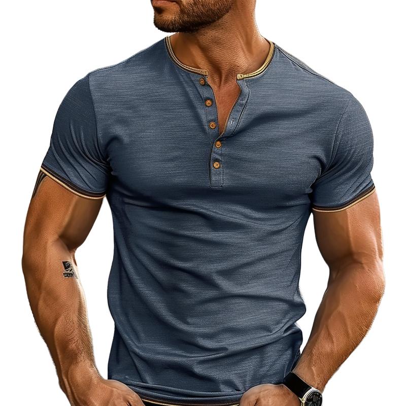 Men's Solid Cotton Blend Short Sleeve Button-Up T-Shirt 85650762X
