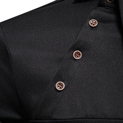 Men's Casual Lapel Slanted Placket Asymmetric Slim Fit Long Sleeve Shirt 50452395M