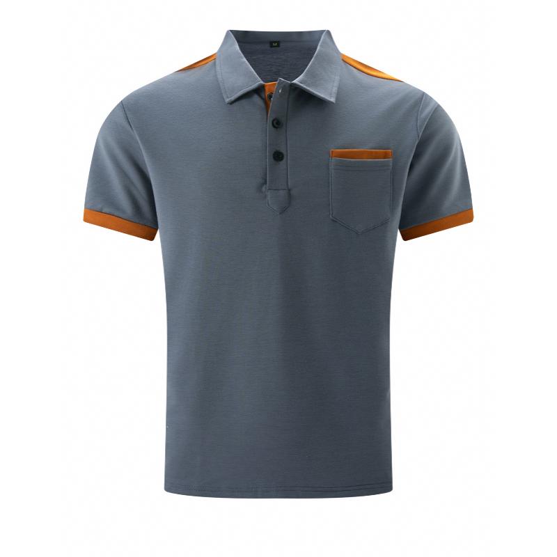 Men's Colorblock Chest Pocket Lapel Cotton Blend Short Sleeve Polo Shirt 34702997Y