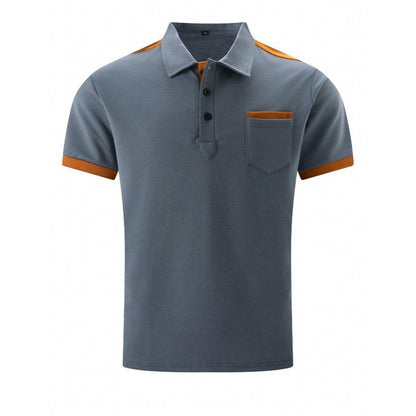 Men's Colorblock Chest Pocket Lapel Cotton Blend Short Sleeve Polo Shirt 34702997Y