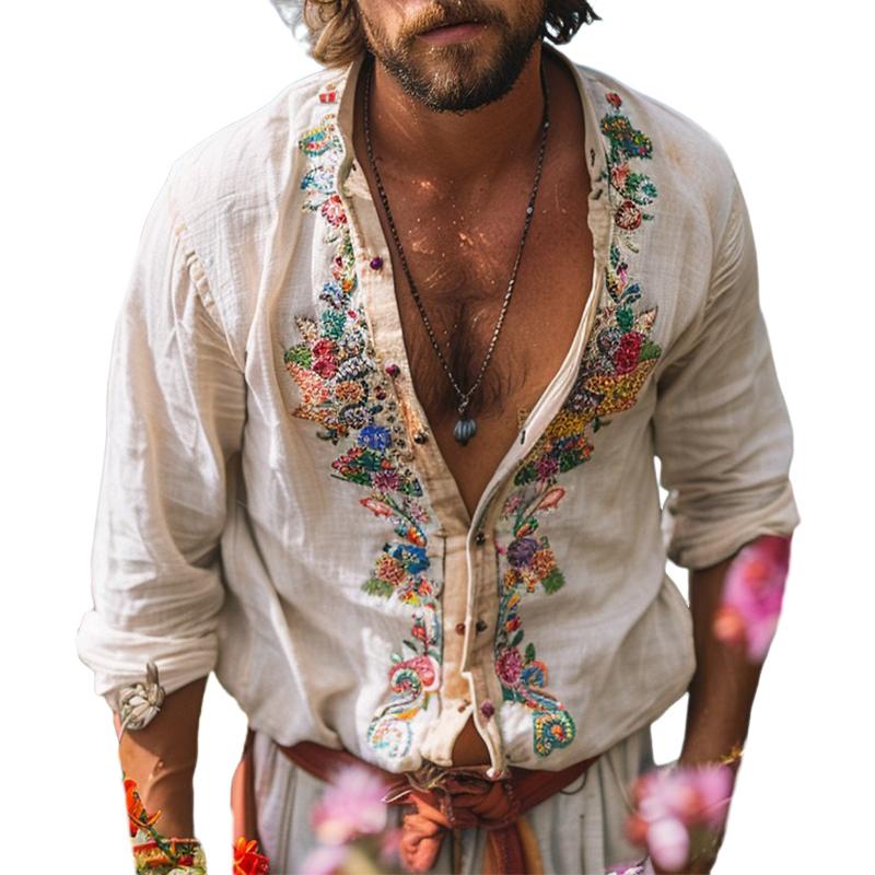 【24-hour shipping out】Men's Casual Vintage Embroidered Long Sleeve Shirt 42024025TO