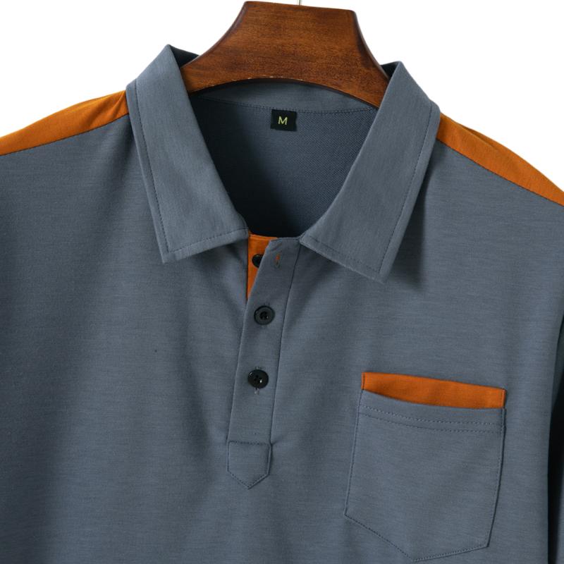Men's Colorblock Chest Pocket Lapel Cotton Blend Short Sleeve Polo Shirt 34702997Y