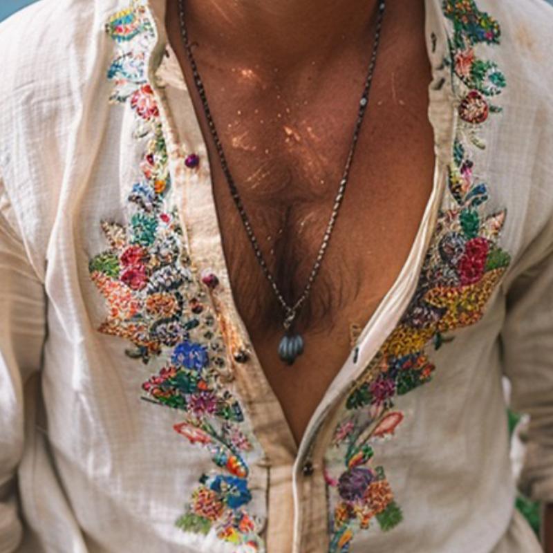 【24-hour shipping out】Men's Casual Vintage Embroidered Long Sleeve Shirt 42024025TO