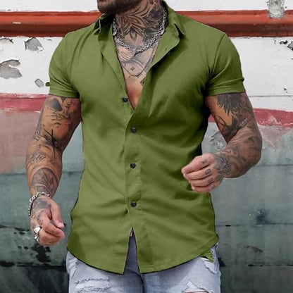【24-hour shipping out】Men's Solid Lapel Short Sleeve Sports Fitness Shirt 23811118Z