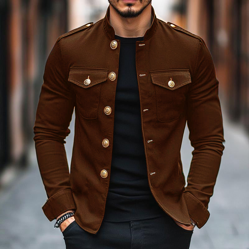 【24-hour shipping out】Men's Vintage Casual Solid Stand Collar Button Jacket 85705875TO