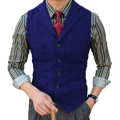 Men's Vintage Classic Wool Blended Lapel Single Breasted Suit Vest 15824060M