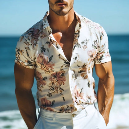 【24-hour shipping out】Men's Retro Casual Beach Hawaiian Floral Lapel Short Sleeve Shirt MTA2212D6TO